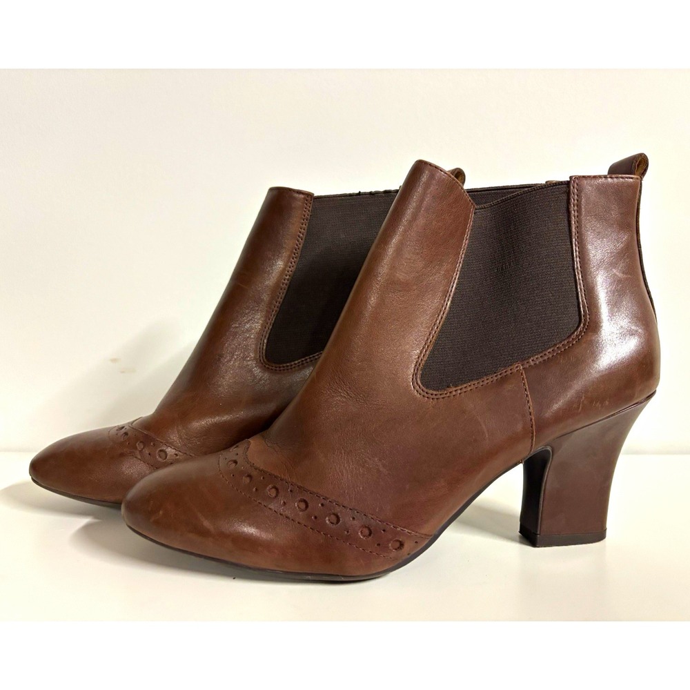 Easy Spirit Womens Brown Leather Eslemona Ankle Boots Almond Toe 9M Chelsea Boot